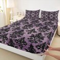 thumbnail image 4 of jejeloiu Dramatic Damask Queen Sheets,Gothic Print Queen Sheet Sets For Adults,Purple Black,4-Piece,1 Flat Sheet, 1 Fitted Sheet and 2 Pillowcases, 4 of 6