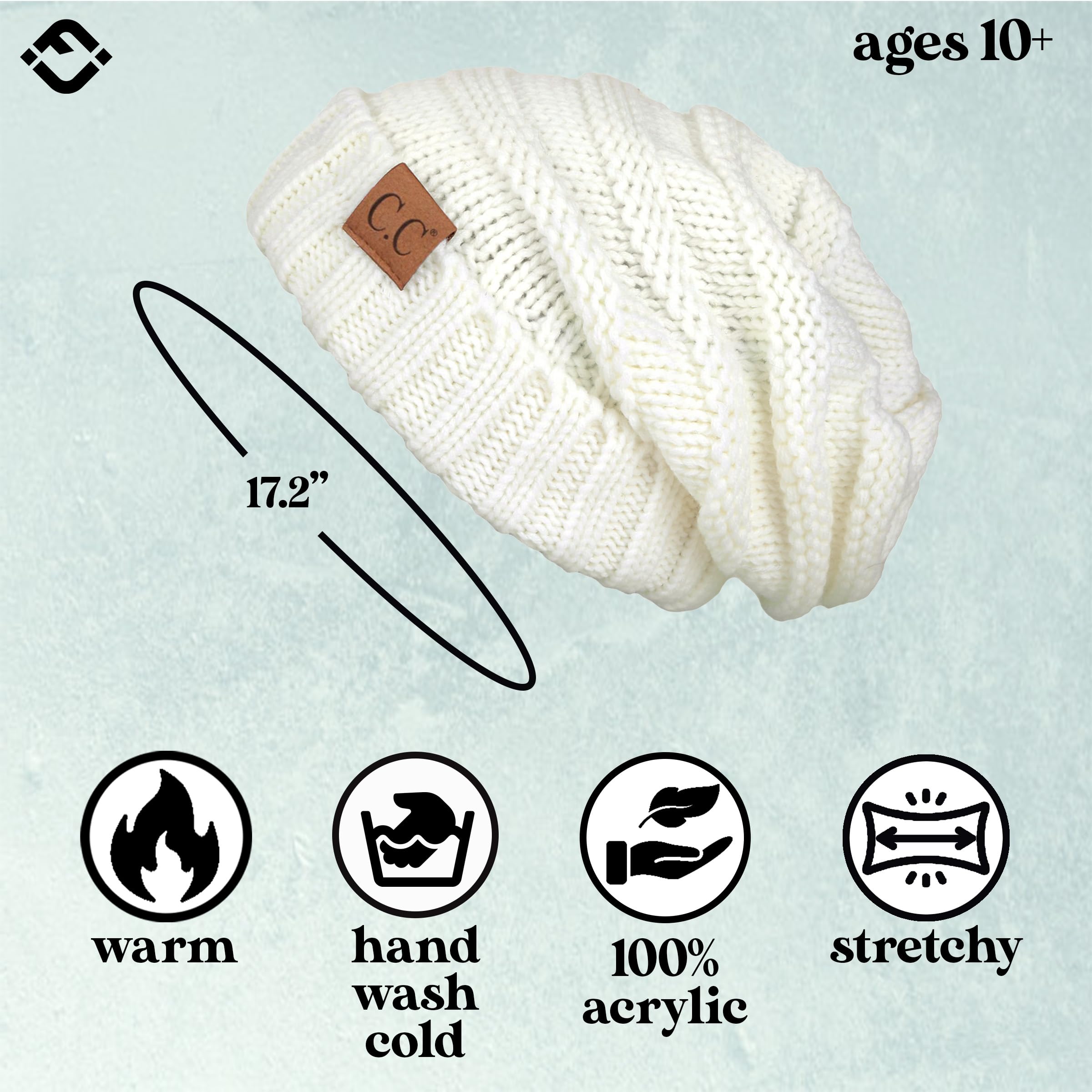 Funky Junque Slouchy Beanie for Women – Warm Winter Hat, Soft Chunky Cable Knit Oversized Slouch Beanies for Cold Weather, Cozy Stylish Fashion Hats - Ivory