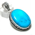 thumbnail image 2 of Natural Tibetan Turquoise Handmade 925 Sterling Silver Pendant 1.97", 2 of 2