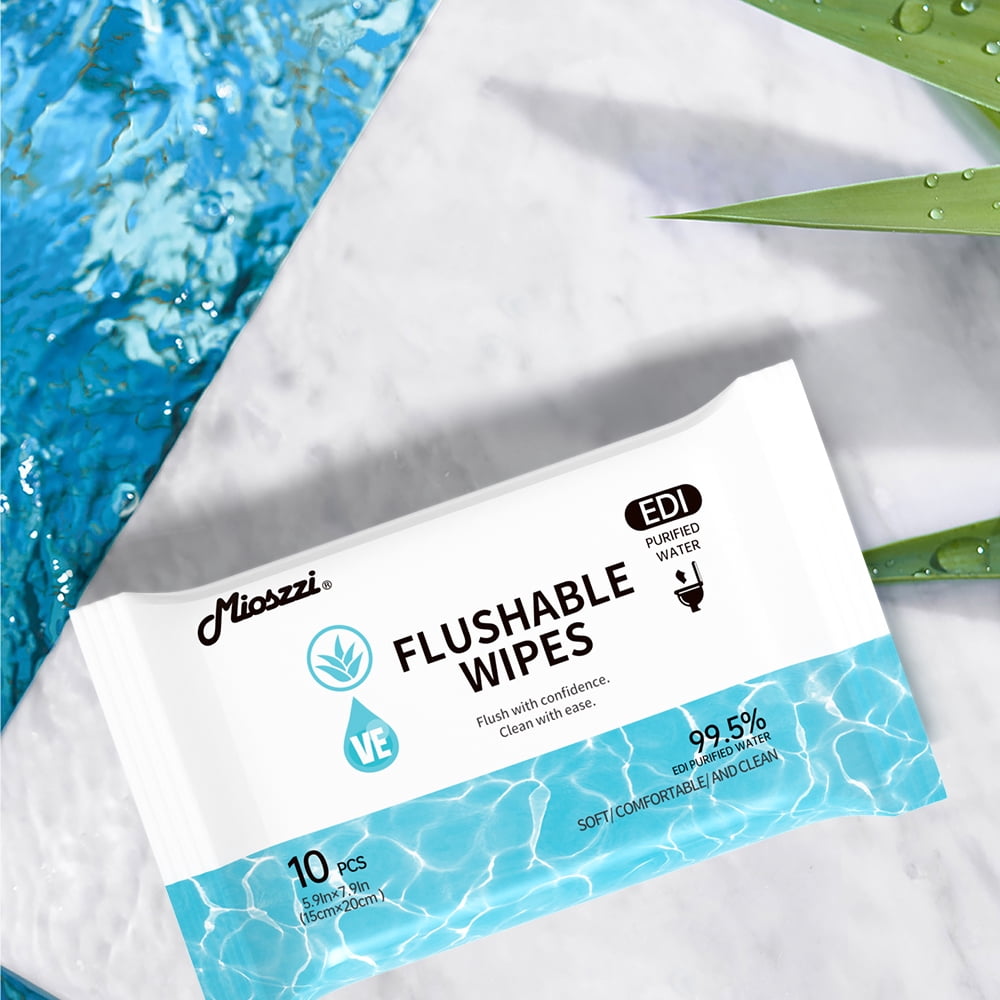 Mioszzi Flushable Wet Wipes, Portable, Septic Safe, 10 Count