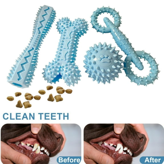 Dog Chew Toys for Small Dogs, 4 Pack Puppy Teething Toys 0-6 Months to Soothe Gums, Interactive Chew Toys with Treat Dispenser for Training (Blue)