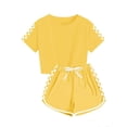 thumbnail image 2 of YOUYEDIAN Girls Summer Crop Tops and Shorts Set 2pcs Sports Outfits Clothing Set (Yellow, 9-10 Years), 2 of 3