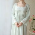 thumbnail image 3 of Women's Long Sleeve Cotton Nightgown Lace Lightweight Loose Sleepwear Billowy Princess Victorian Sleep Shirt Soft Green Small, 3 of 4