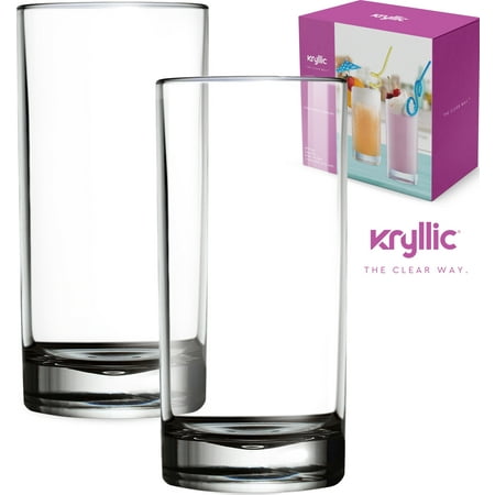 Glass Fox Plastic Tumbler Cups Drinking Glasses - Acrylic Highball Tumblers Set of 2 Clear 16 oz Unbreakable Reusable Kitchen Drinkware Dishwasher Safe Bpa Free Hard Rocks Glass Drink Cup for Wine Water Juice ()