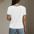 thumbnail image 4 of Bzhegqhd Women's New Solid Color Round Neck Top T-shirt Short Sleeved Contrasting Thread, 4 of 7