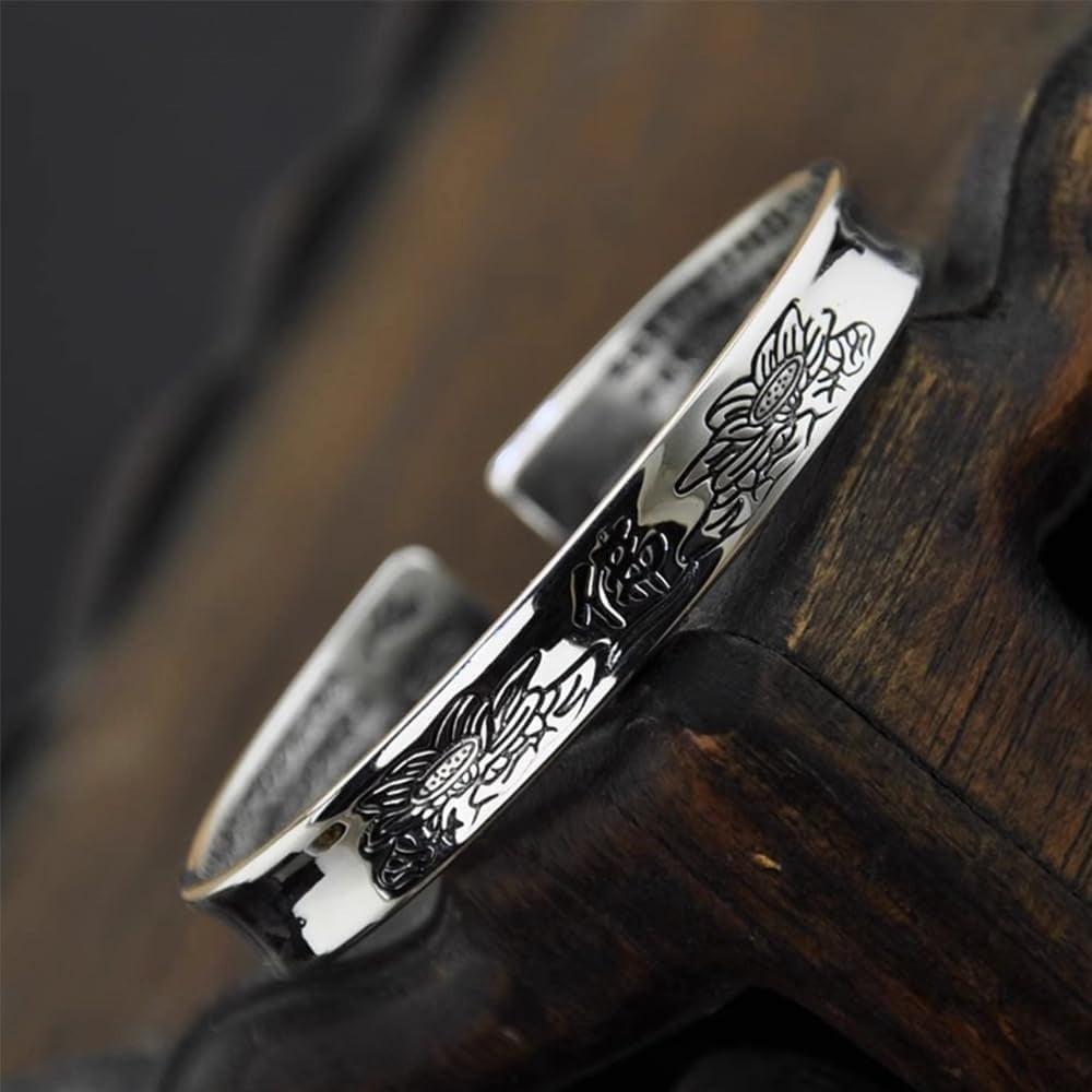 Retro 999 Silver Feng Shui Bracelet, Tibetan Buddhist Pixiu Bracelet for Men Women, Heart Sutra Mantras Amulet Exorcism Jewelry, Wealth Protection, Ward Off Evil Spirits Bracelet