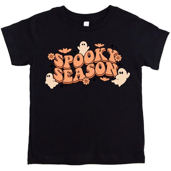 Spooky Season Groovy Ghosts T-Shirt for Baby and Toddler Youth Girls Halloween Outfit Black Shirt 2T