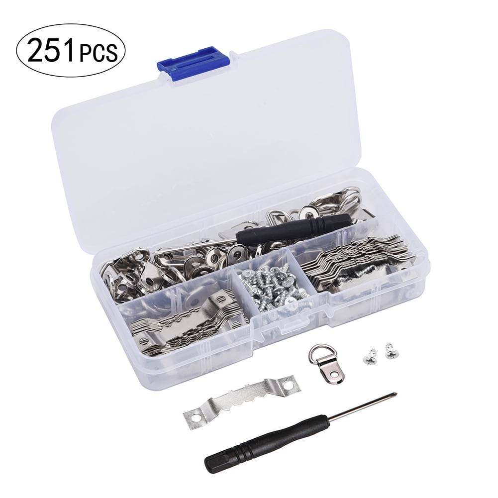Porfeet 251Pcs/Set Sawtooth Hook Flat Screw DRings Picture Frame