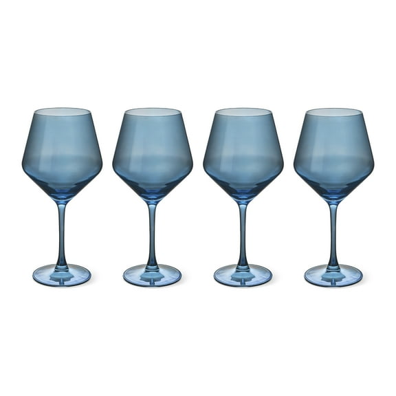 Thyme & Table 4-Pack Angled Wine Glass Set, Iridescent Blue