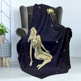 thumbnail image 4 of Virgo Soft Flannel Fleece Throw Blanket, Woman in Short Dress Sitting in Space Looking at Stars Horoscope Themed Image, Cozy Plush for Indoor and Outdoor Use, 50" x 70", Indigo Yellow, by Ambesonne, 4 of 5