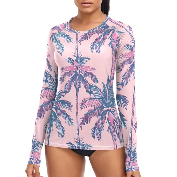 joogoo Womens UPF 50 Sun Shirts Palm Tree Summer Long Sleeve UV Protection Rash Guard Tops S