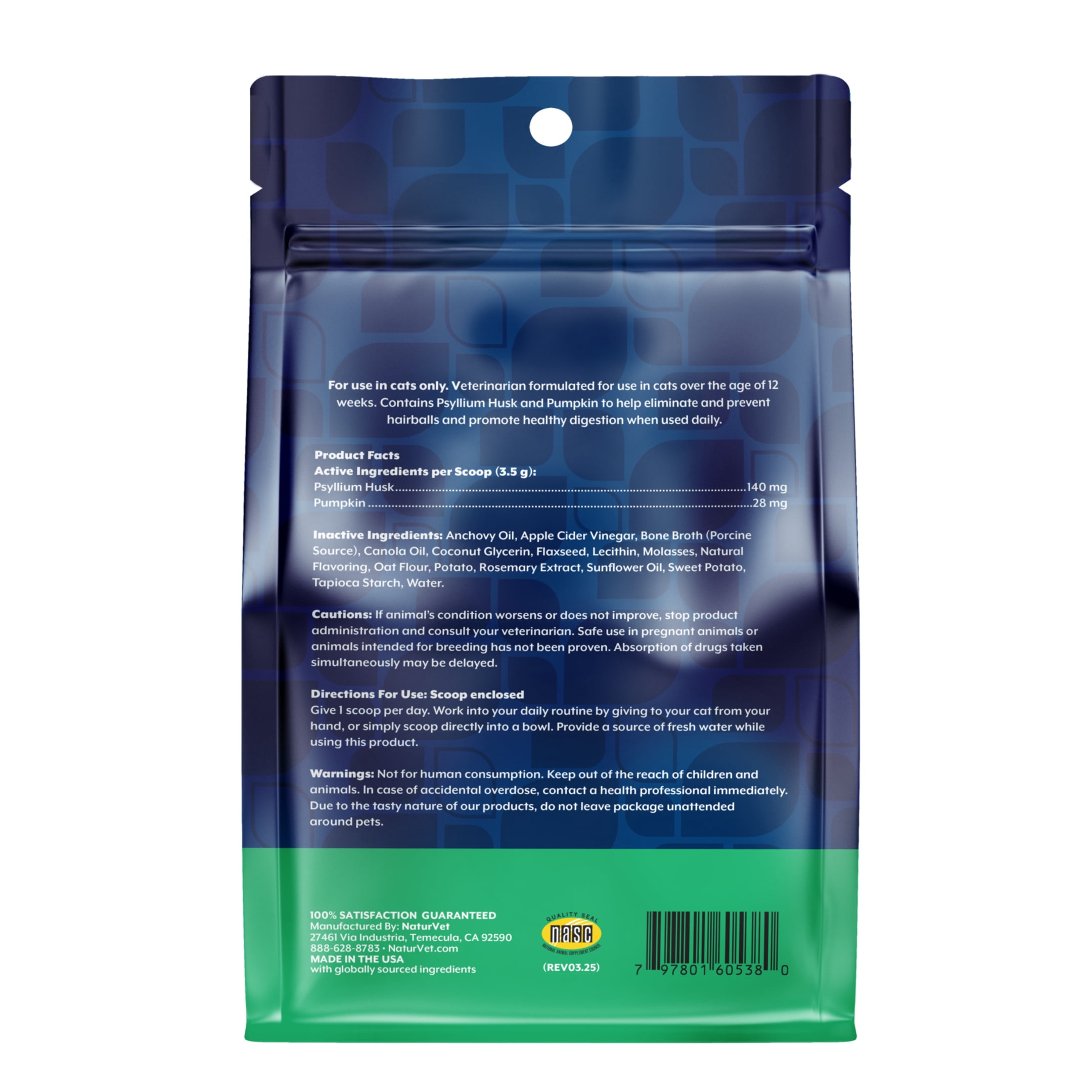 NaturVet Hairball Help! Scoopable Tiny Bite Supplements for Cats, Salmon Flavor, 5.5 oz Bag