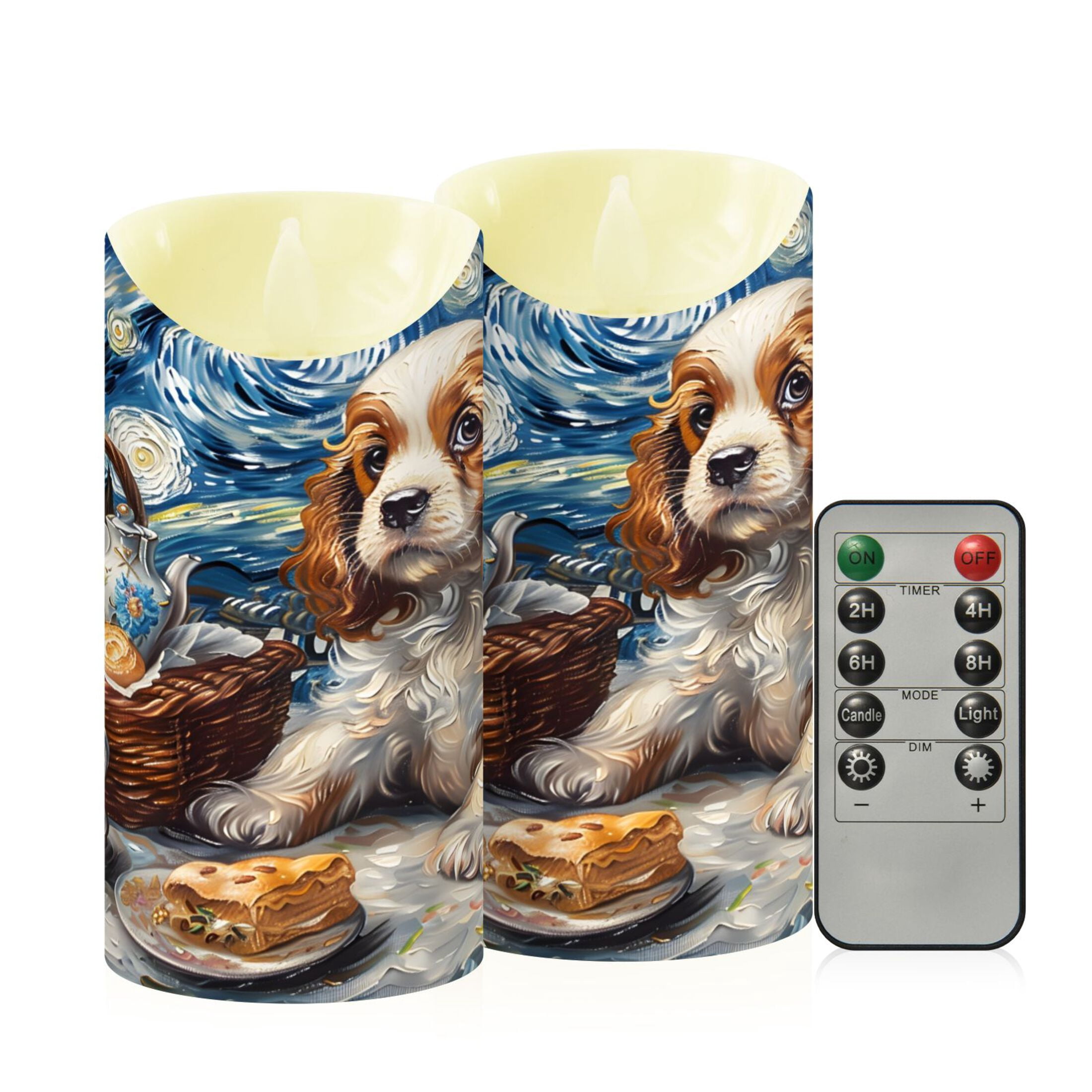 Cavalier King Charles Dog Flameless Candles 2 PCS with Remote Realistic Moving Flame LED Tapered Pillar Set for Home Decor