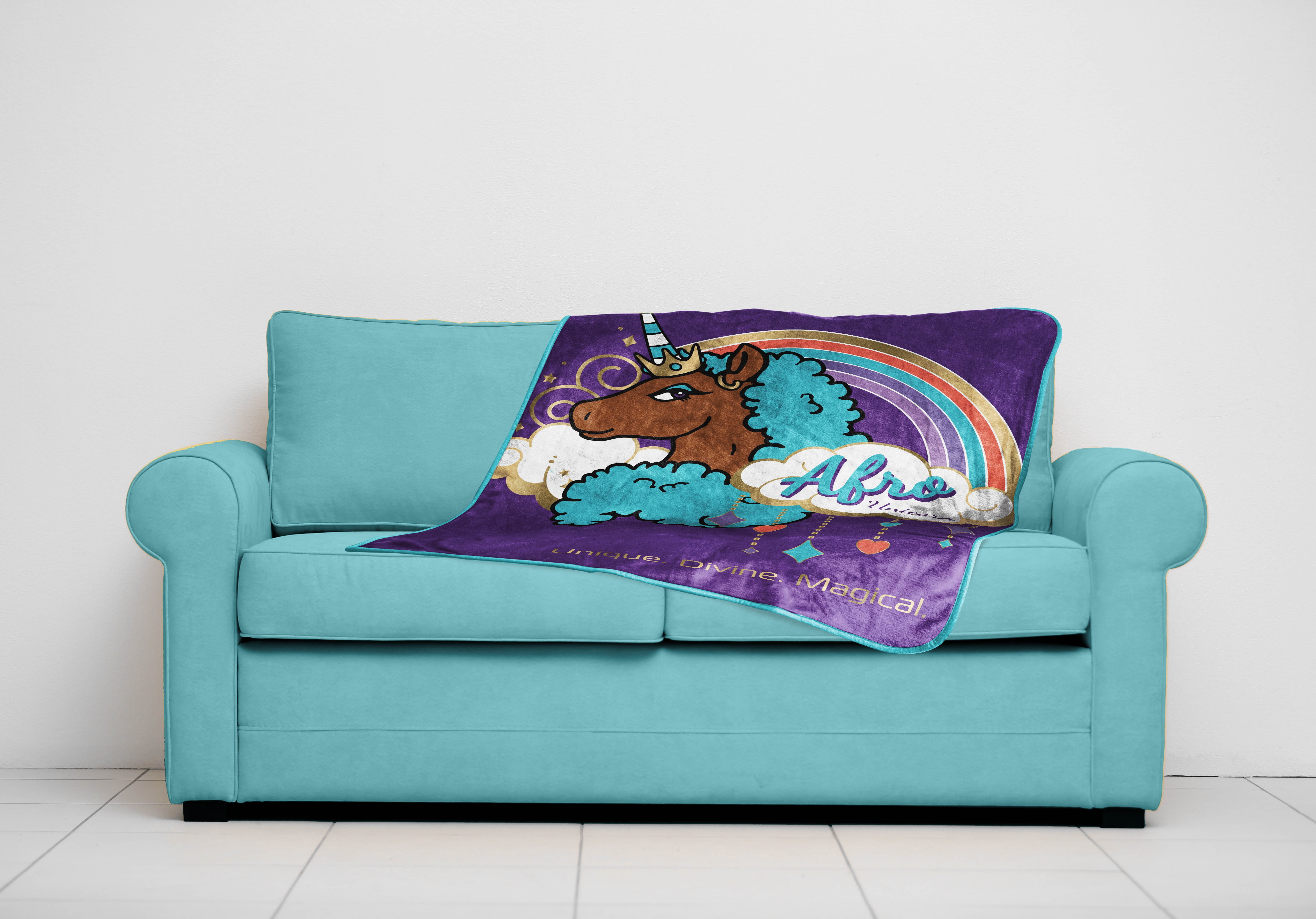 Afro Unicorn Kids Throw, 46 x 60, Microfiber, Purple, Afro Unicorn