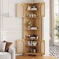 thumbnail image 3 of VEANERWOOD Rattan 67" Tall Corner Storage Cabinet, Corner Shelf Stand Storage Rack for Living Room, Home Office, Kitchen, Small Space,Natural, 3 of 10