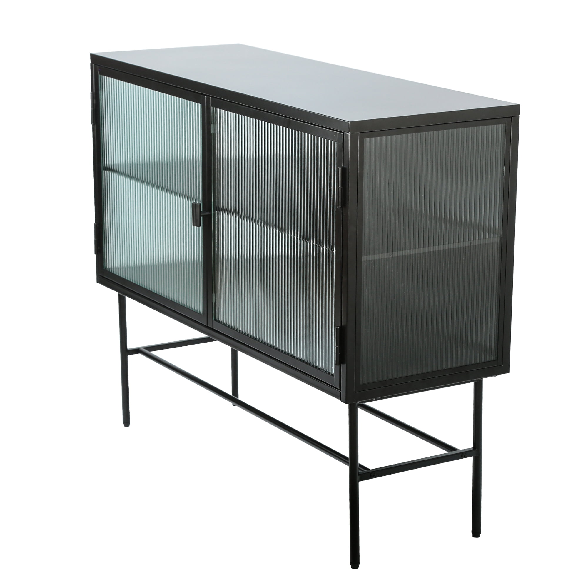 Retro Fluted Glass Storage Dual Doors Corner Buffet