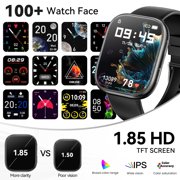Mingwear 1.85-inch Smart Watch, compatible with Android and iPhone devices, with fitness tracker, answer/make calls/100+ sports modes, IP68 waterproof fitness watch (Black)