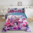 thumbnail image 2 of Castle Fairy Pink Fashion Girl Queen Comforter Set,Chic Flower Rose Bedding Comforter Set, 2 of 8