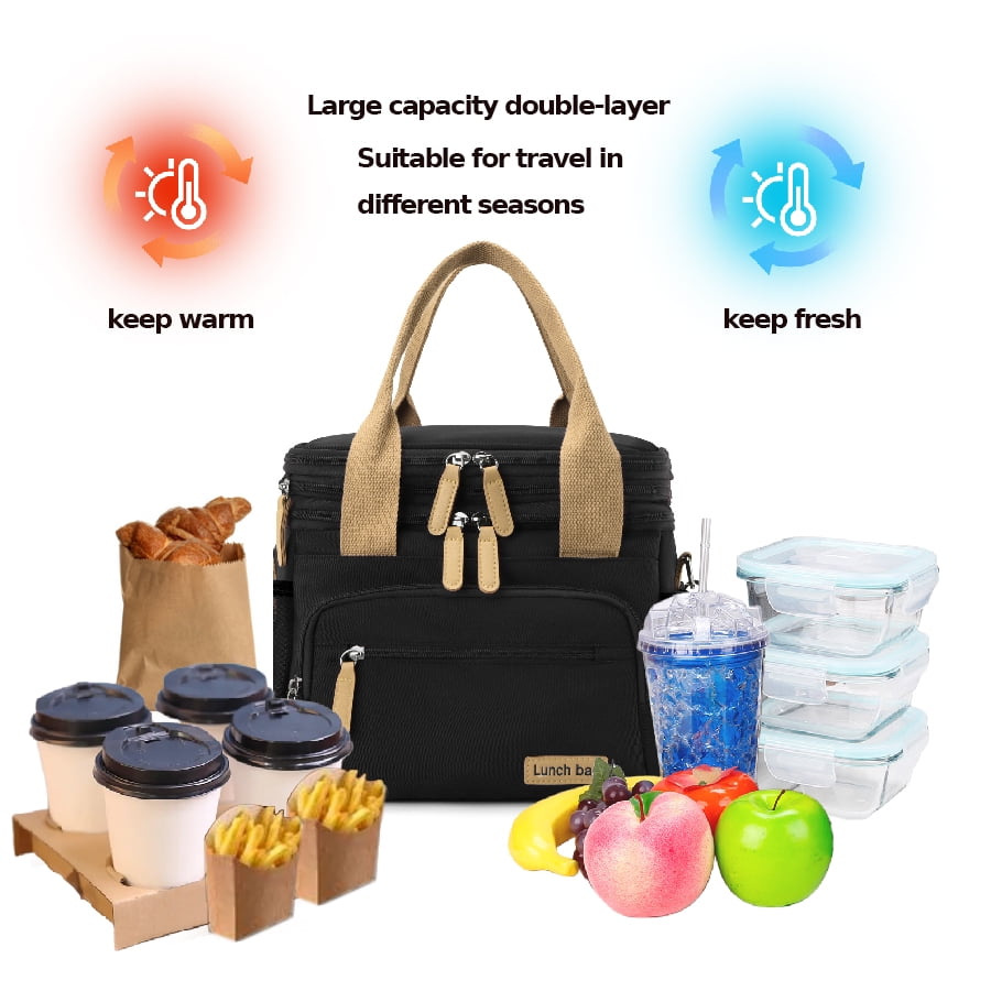 Lunch Bag for Women, Loncheras Para Mujer, Leakproof Insulated Large Lunchbox Dual Compartment Lunch Box Adult For Work Beach Picnic Hiking