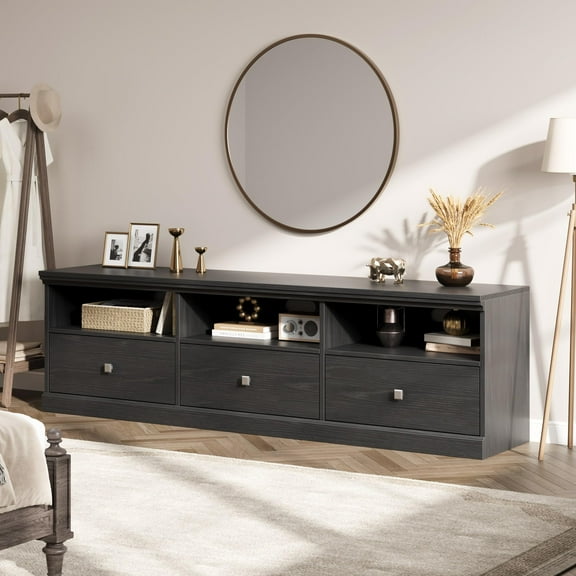 Mid Century Modern TV Stand for TVs Up to 80 Inches, 70" Entertainment Center with Drawer & Shelves