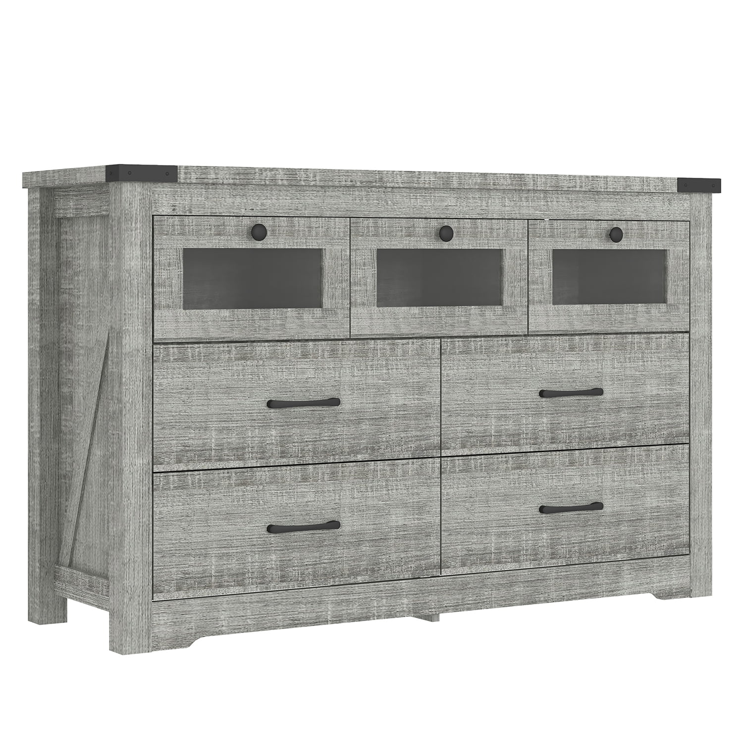 Kadyn 7 Drawer Dresser, Sideboard Storage Cabinet with LED Light, Chest of Drawers for Hallway, Cement Grey