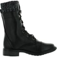 thumbnail image 2 of Link Girls Justina58k Kids Leatherette Sweater Cuff Lace Up Zip Decor Mid Calf Ankle Combat Boots, Black, 9, 2 of 4