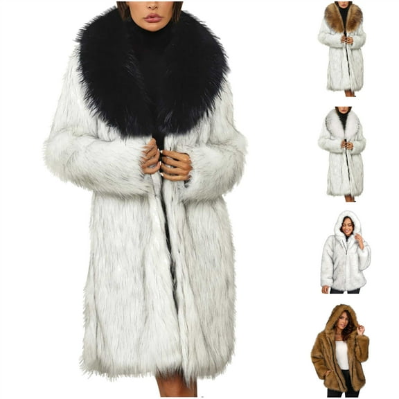 QATAINLAV Women Warm Long Sleeve Parka Faux Fur Coat Lapel Full-Length Outwear Maxi Fluffy Faux Fur Overcoat, Brown, XXL