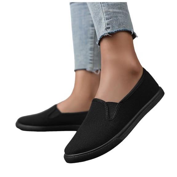 Rokment Womens Mens Slip on Walking Shoes Low Top Fashion Sneakers Unisex Couples Trendy Casual Solid Color Canvas Tennis Flat Loafers 2026 Sping Fall Black Size 6