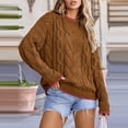 thumbnail image 2 of WTOBBY Women's Loose Winter Knitted Fashion Casual Pullover Sweater, Cozy Long Sleeve Top for Fall and Winter, Comfortable and Stylish Everyday Outfit,Brown S, 2 of 6
