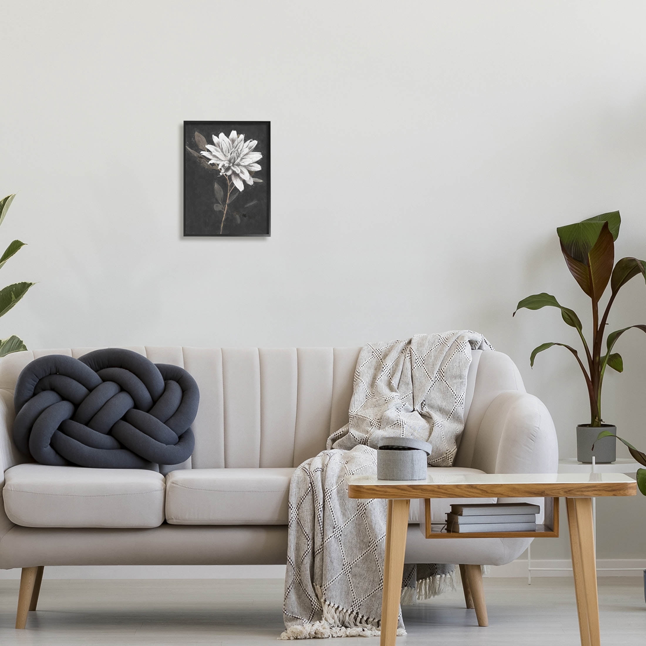 Stupell Industries Blooming Dahlia Flower Black Background Painting Black Framed Art Print Wall Art, Design by Nina Blue