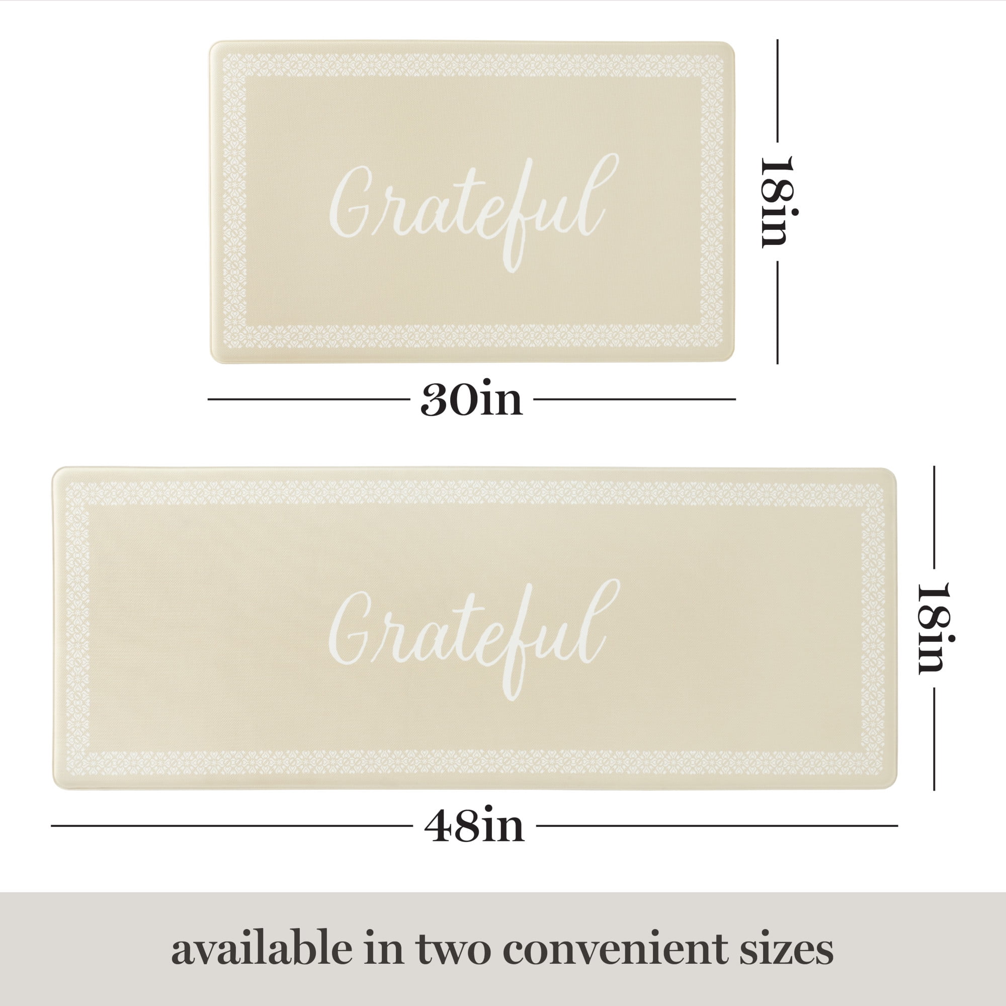MARTHA STEWART Bloomfield Grateful Border Kitchen Mat, Comfort Standing Mat, Non-Slip Backing, Water & Stain Resistant, Beige, 18"x30"