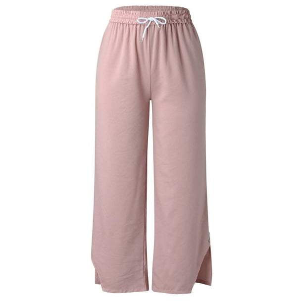 LEEy-World Pants for Women Women's High Waist Slit Hem Pants Plain