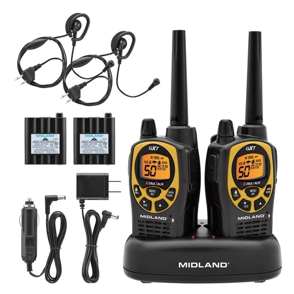 Radio bidireccional Midland GXT1030VP4 GMRS de 50 canales de largo alcance, paquete de 2