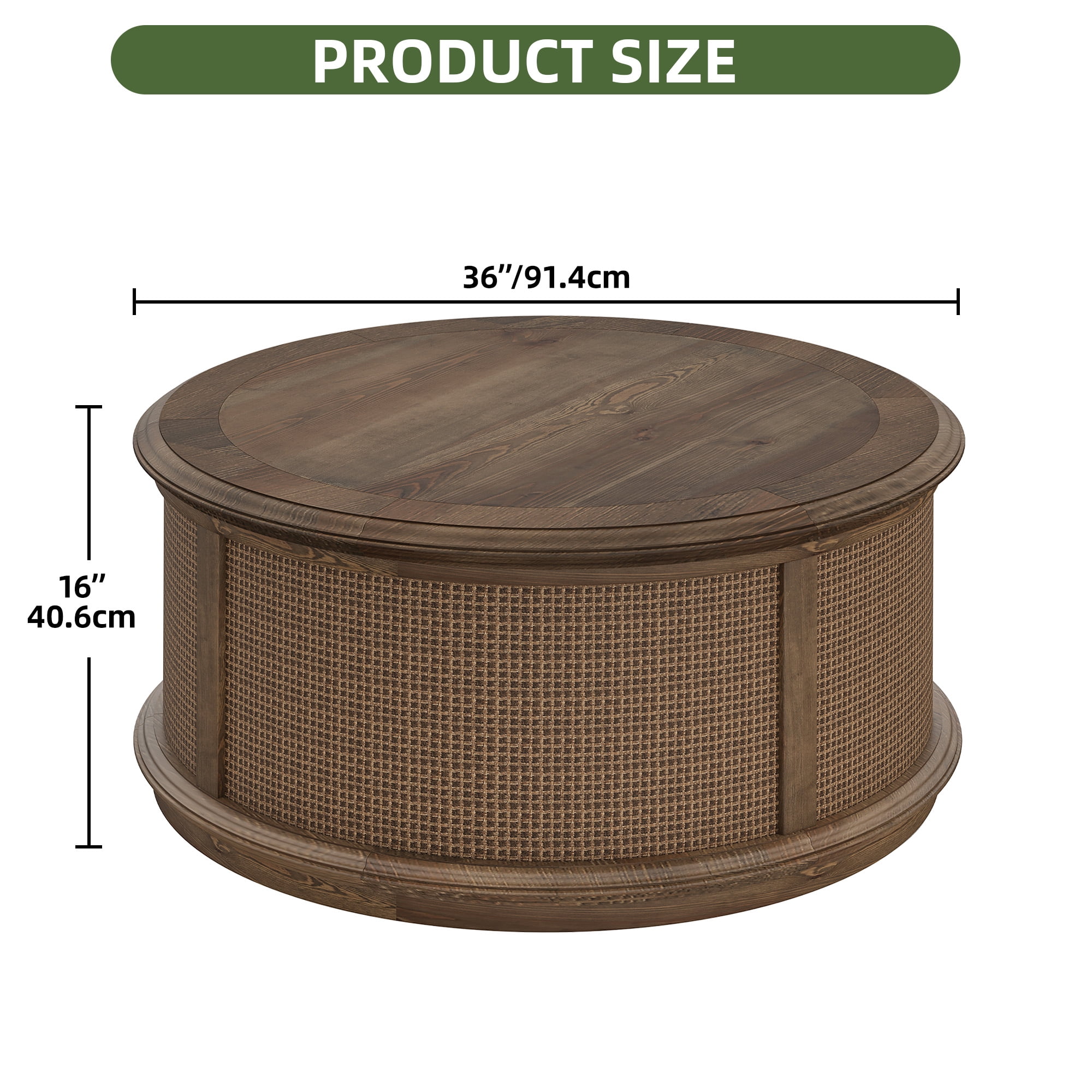 Uforic Multifunctional Round Rattan Lift-Top Coffee Table – Brown Wood Finish with Hidden Storage
