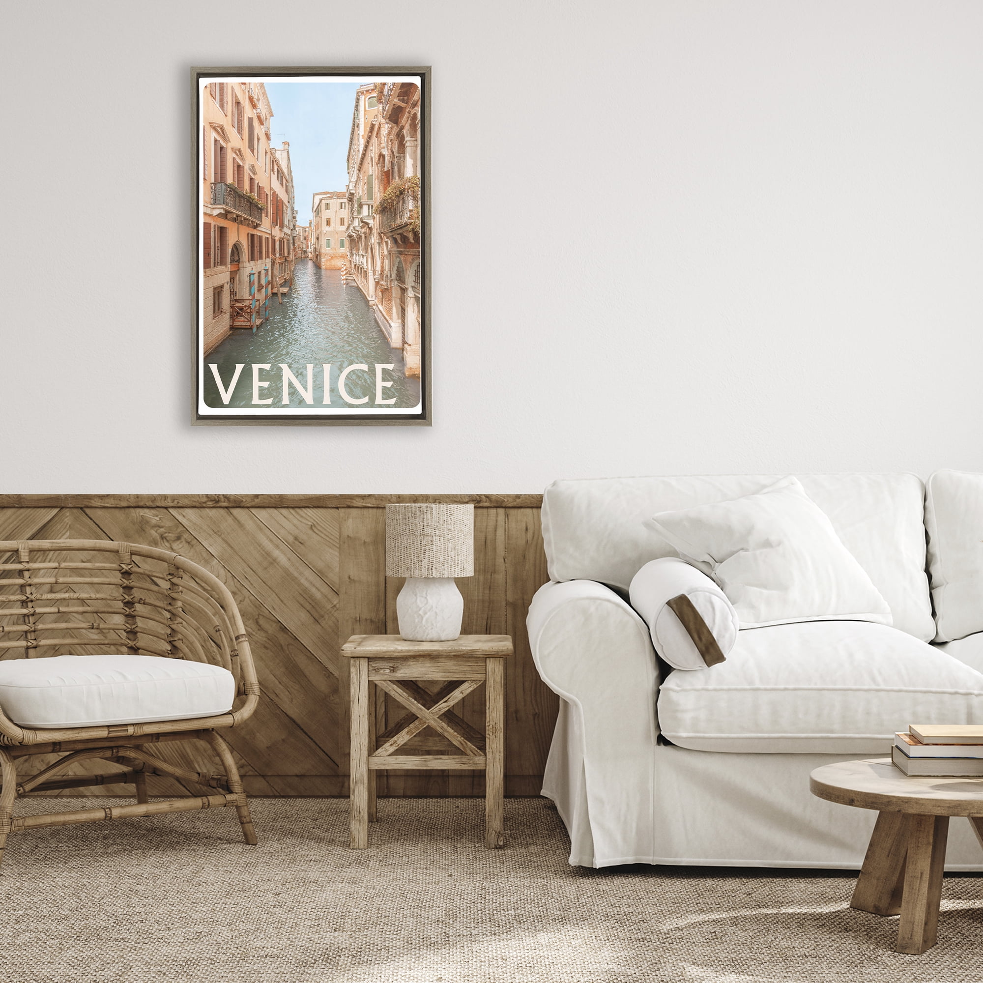Stupell Industries Venice Canal Waterway Brown Framed Floater Canvas Wall Art, design by Erin Marie