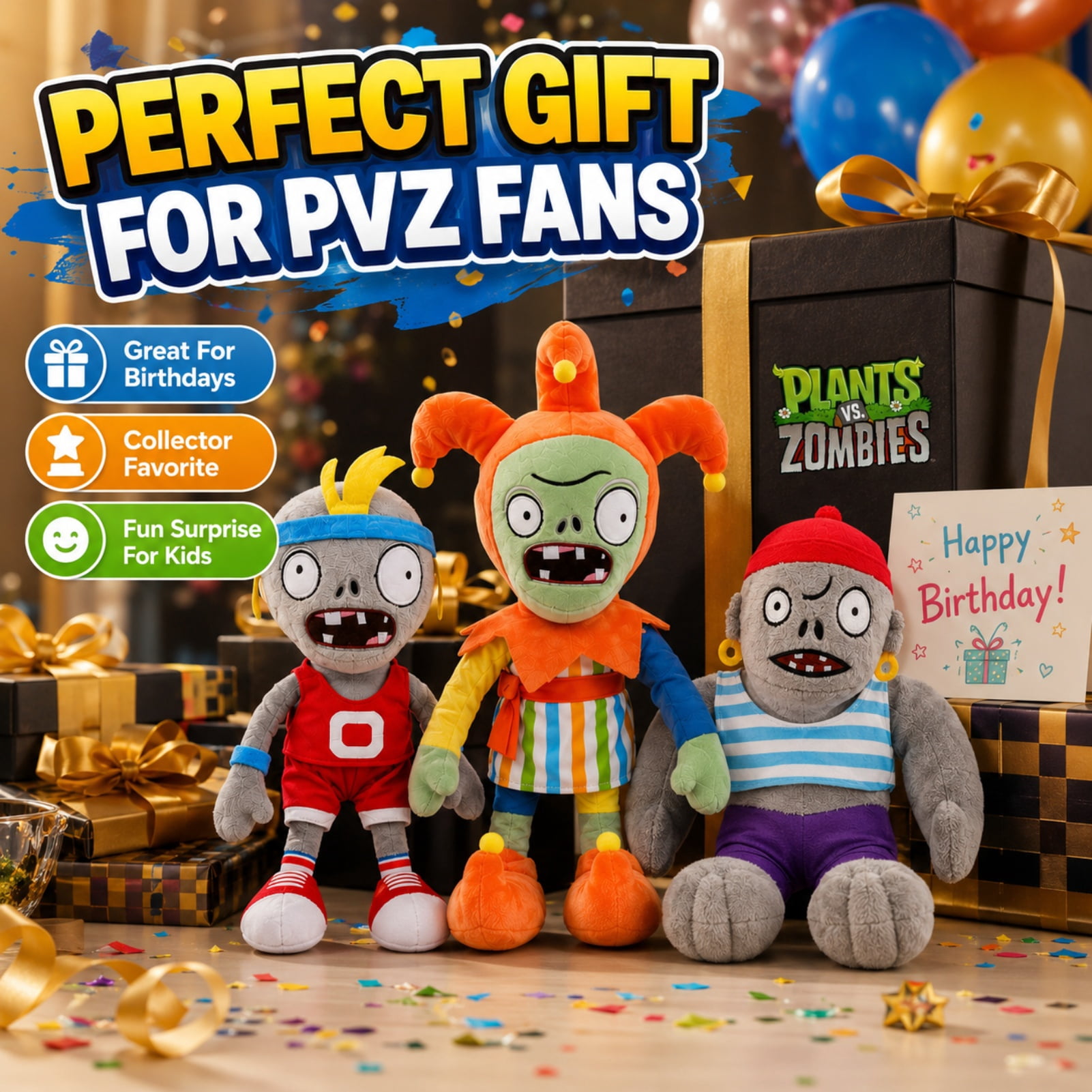 3Pcs Plants vs Zombies Plush Toys Zombie Sport Jester Gargantuar Zombie,Soft Figure Doll Plants vs Zombies Toys PVZ Plush 1 2 Set