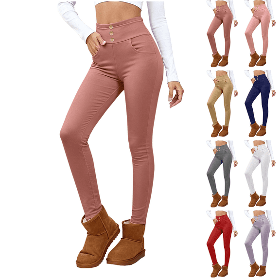 Women's Fleece Lined Tights High Waisted Thermal Tummy Control Leggings Soft Brushed Plush Workout Gym Yoga Leggings with Pockets