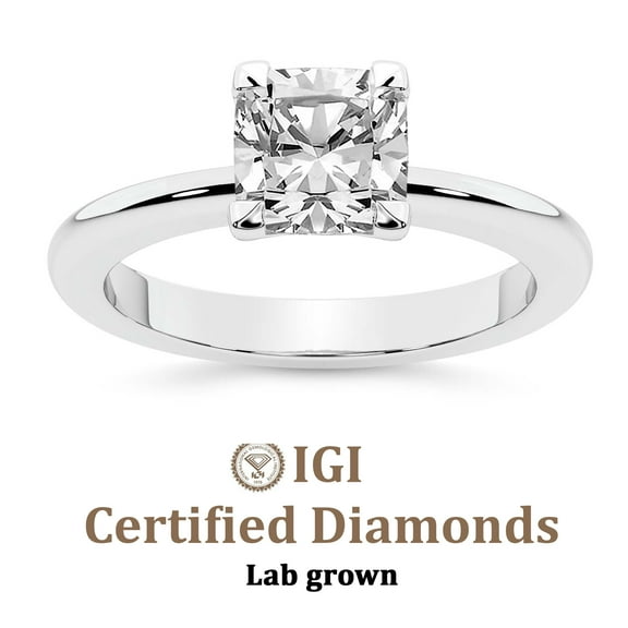 IGI Certified 1 Carat Cushion Shape Lab Grown Diamond Engagement Ring | 14K White Gold | Cordelia Knife Edge Solitaire Diamond Ring | FG-VS1-VS2 Quality Friendly Diamonds