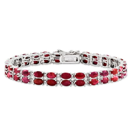 925 Sterling Silver Double Row Ruby Tennis Bracelet