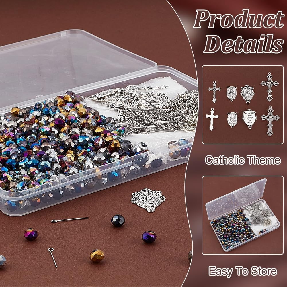 PH 737pcs Rosary Jewelry Making Kit Prayer Making Supplies Necklace Set Glass Beads Charms Pendants for Easter Ramadan Bracelet Earring Necklace Jewelry Making Multi-color