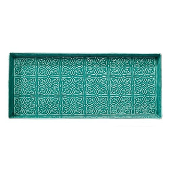 HF by LT Tangier Pattern Enamel Boot Tray, 30 x 13 inches, Antique Turquoise Finish