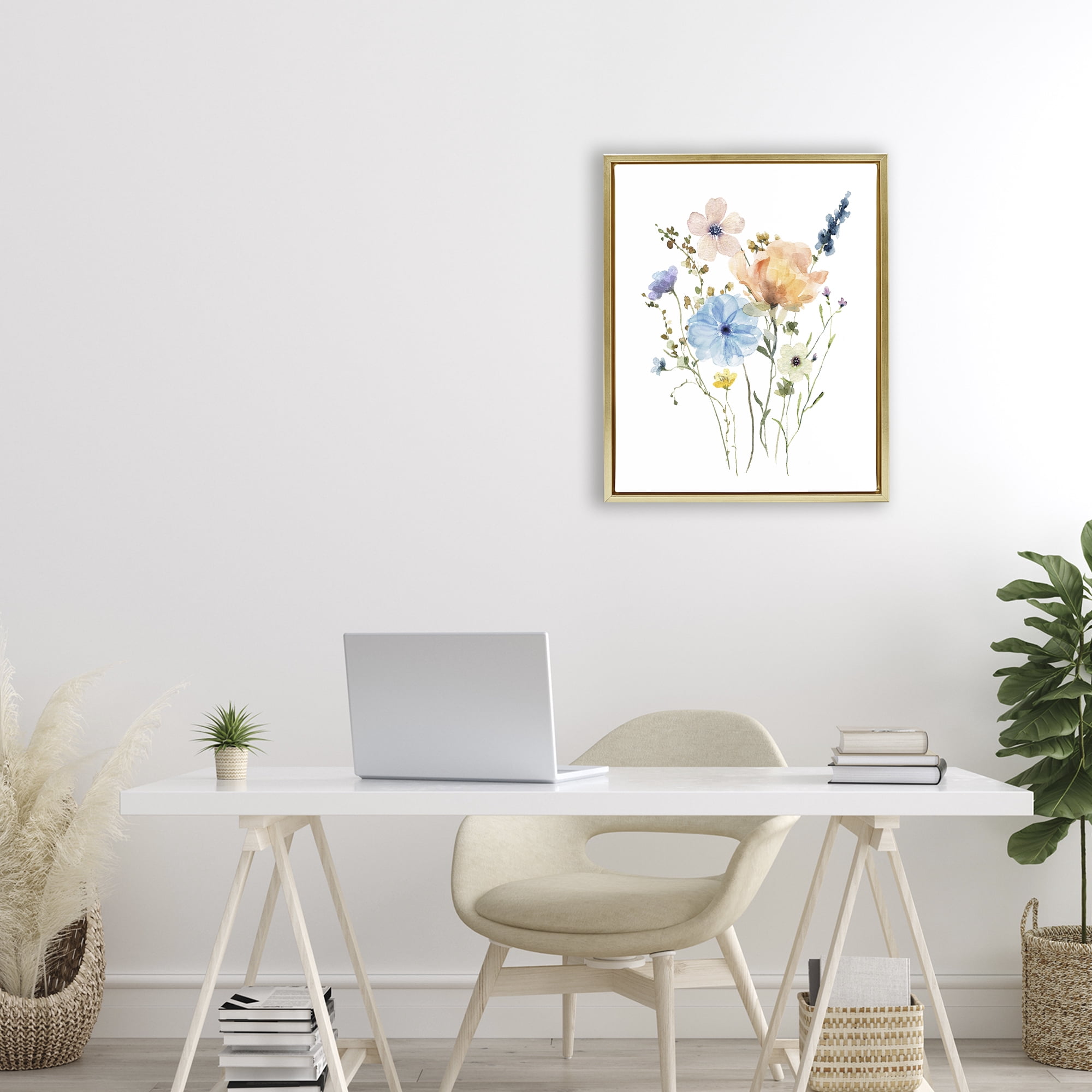 Stupell Industries Wildflower Sprig Bundle Gold Framed Floater Canvas Wall Art, design by Livi Finn