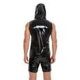 thumbnail image 3 of Men's Fashion Outerwear Vest Hooded Sleeveless Reflective Leather Stylish Shine Jacket for Casual Wear, 3 of 3