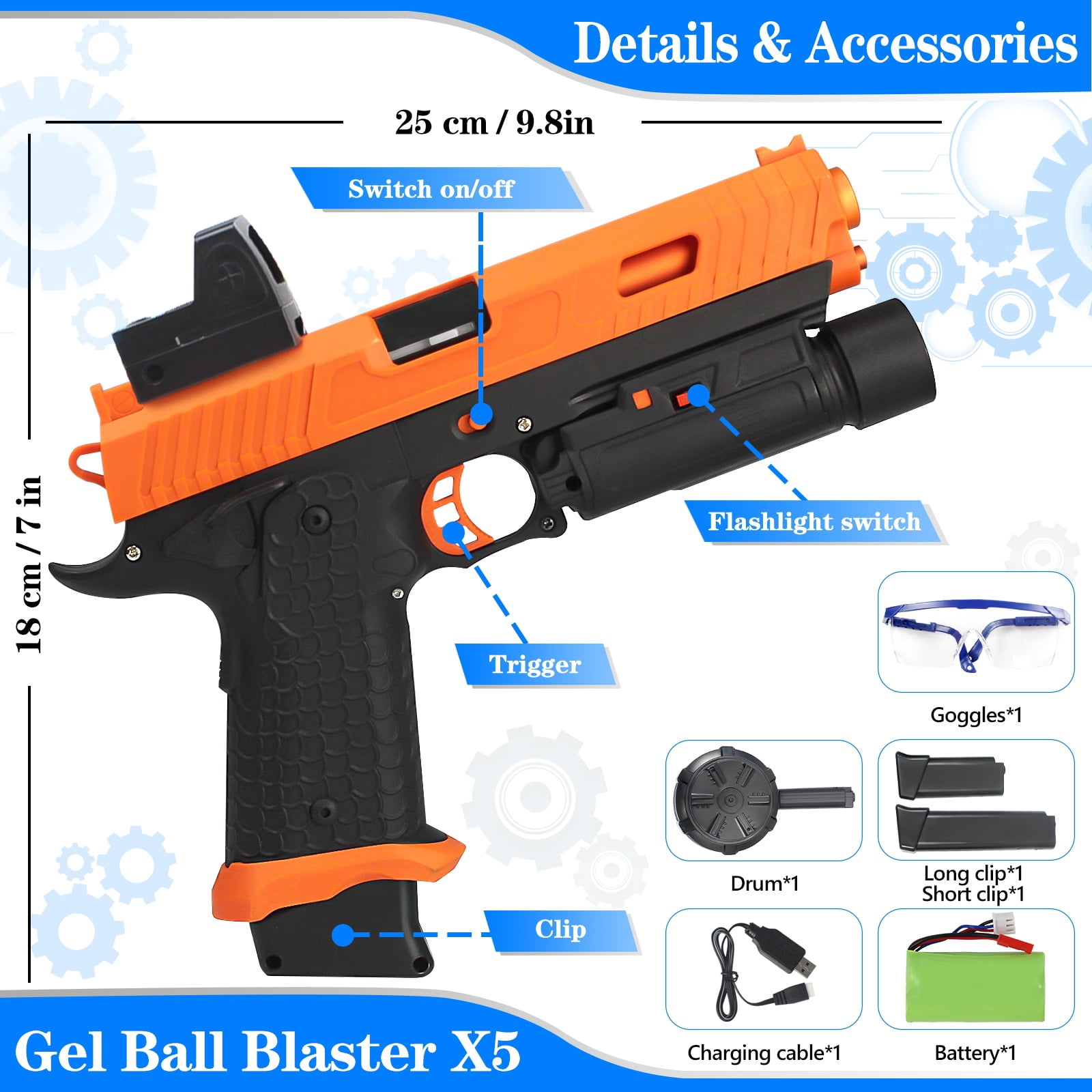 BIU BLASTER Electric Splatter Ball Blaster Auto X5 Splat Blaster  for Outdoor Games  Age 14+ Years