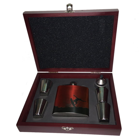 KuzmarK 6 oz. Stainless Steel Flask Set in Rose Wood Presentation Box -  Surf the Waves