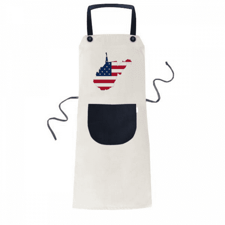 

Virginia USA West Map Stars Stripes Flag Shape Apron Adjustable Bib Cotton Linen BBQ Kitchen Pocket Pinafore