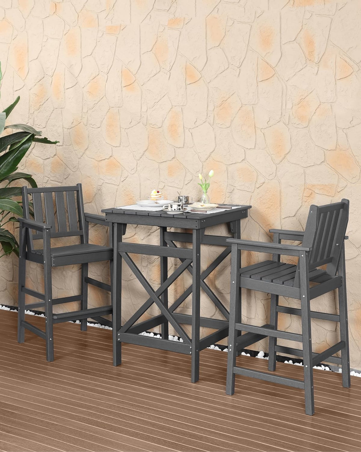 HDPE Outdoor Bar Table, 41" Adirondack Patio Bar Height Table, Weather Resistant High Top Pub Table for Poolside, Balcony, Porch, Garden, Smoke Gray