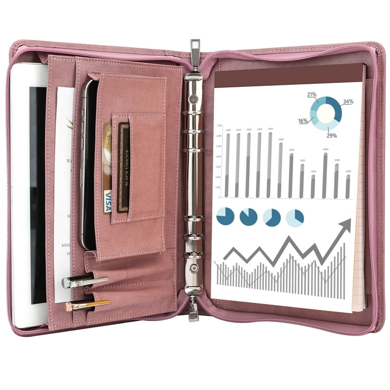 KISSKI.H Olvido A5 6 Ring Zippered Binder with Card Holder, Pink KISSKI.H Olvido A5 6 Ring Zippered Binder with Card Holder, Pink