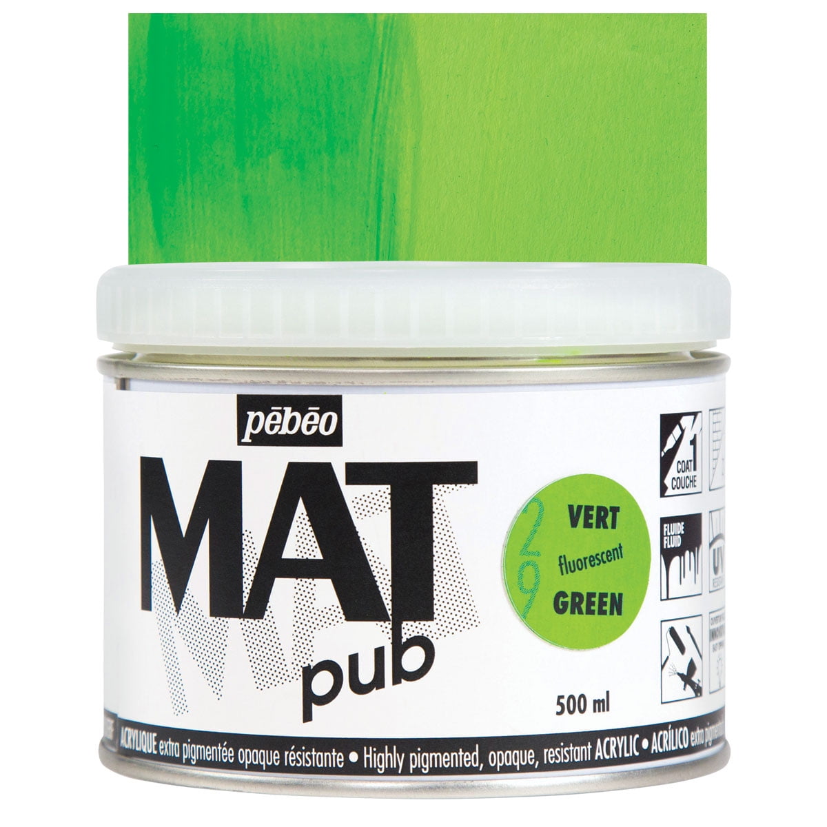 Pebeo Mat Pub Acrylic Paint Fluorescent Green, 500 ml