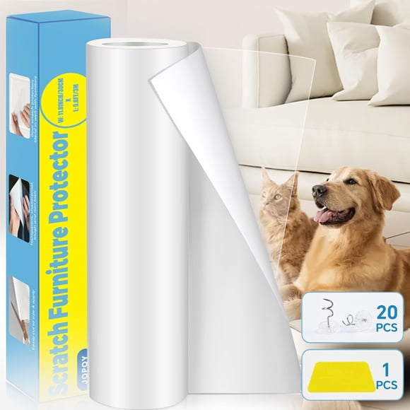 Protector de Muebles para Rascar Gatos: Cinta Antirrayas para Gatos - Protector de Puerta para Rascar Perros - Cinta Autoadhesiva de Entrenamiento Transparente para Alfombra, Sofá, Puerta (Transparente, 7.87" x 6.56FT)
